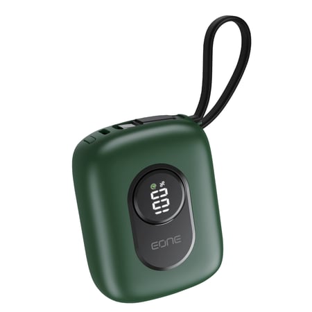 إي ون باور بنك  Tiny سعة 10000mAh  بقوة 22.5 واط شاشة ديجيتال وكيابل مدمجة - أخضر
