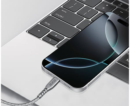إي ون كيبل قماشي Type-C إلى Type-C بقوة 100 واط طول 1.2 متر معتمد من أبل (MFi) - رمادي