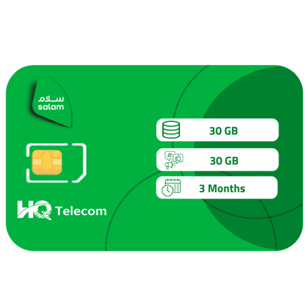 سلام شريحة بيانات 30 جيجا + 30 جيجا تواصل إجتماعي مسبقة الدفع | 3 أشهر