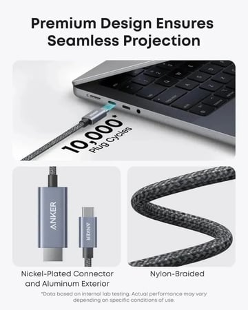 أنكر كيبل تايب سي إلى HDMI نانو بطول 1.8 متر 140 واط 4k - رمادي