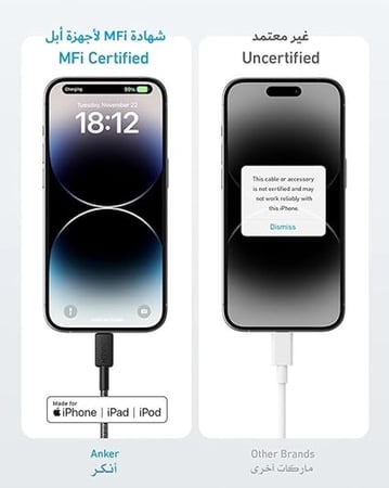 كيبل أنكر  322  USB- C   الى لايتنق، ابيض بطول1.8 متر
