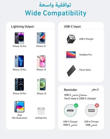 كيبل أنكر  322  USB- C   الى لايتنق، ابيض بطول1.8 متر