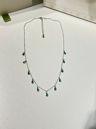 سلسال الدمعه فضة عيار 925 لون أخظر