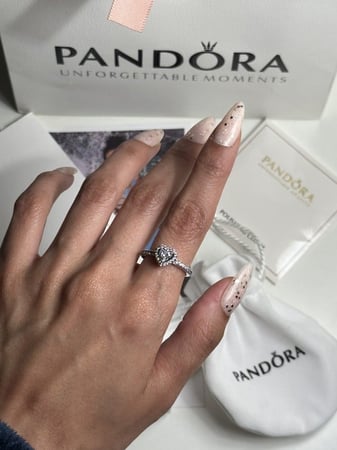 خاتم باندورا PANDORA فضي كرستالة فضي