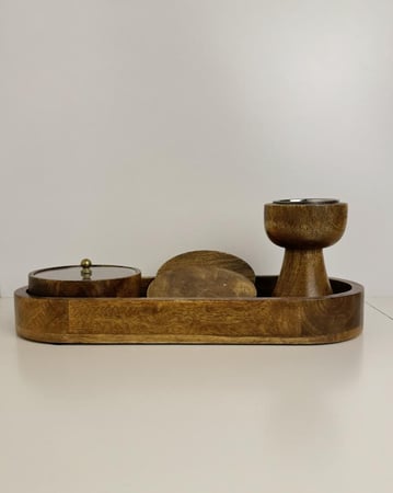 طقم مبخرة خشبي مع حامل أكواب