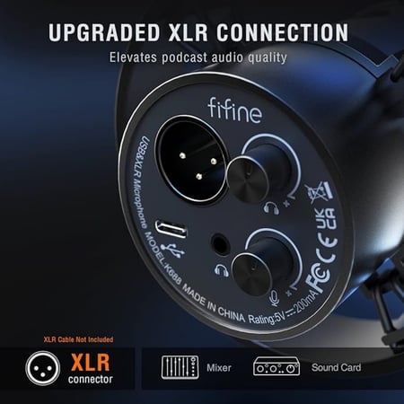 ميكروفون Fifine K688 ديناميكي احترافي بمنفذي USB وXLR للبث والتسجيل