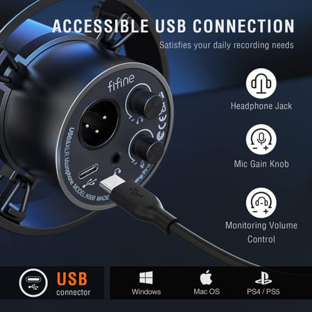 ميكروفون Fifine K688 ديناميكي احترافي بمنفذي USB وXLR للبث والتسجيل