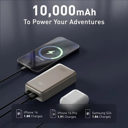 جودا - بطارية متنقلة JODA TURBO بسعة 10000 ملي امبير بقوة 30 واط بمنفذ تايب سي ومنفذ يو اس بي مع شاشة عرض / رمادي