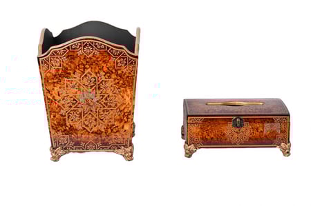 سلة مهملات مع علبة مناديل خشب