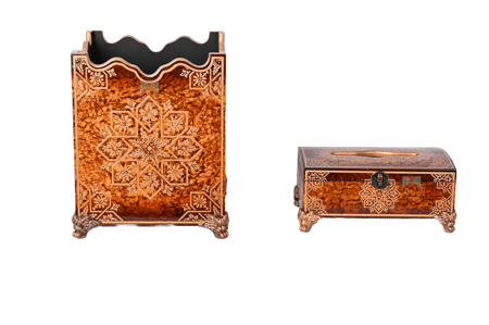 سلة مهملات مع علبة مناديل خشب