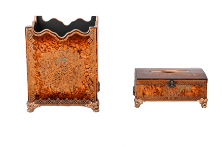 سلة مهملات مع علبة مناديل خشب