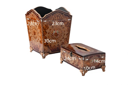 سلة مهملات مع علبة مناديل خشب