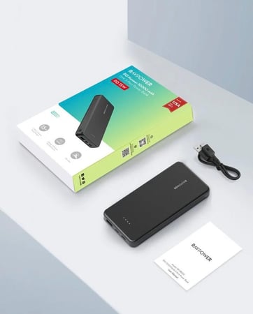 بطارية راف باور 10000 ملي امبير بمنفذ تايب سي ومنفذ مايكرو ومنفذ USB بقوة 15 واط