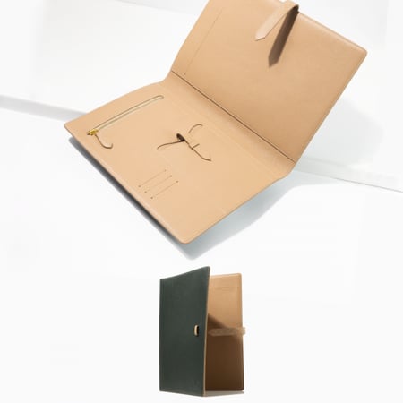 ملف جلد - أخضر و بيج