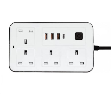 توصيلة كهربائية 4 أفياش و 3 منافذ USB ومنفذ تليب سي