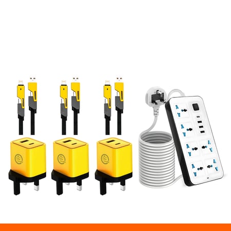 بكج الشحن المتكامل (3 شواحن + 3 كيابل + توصيلة كهربائية)