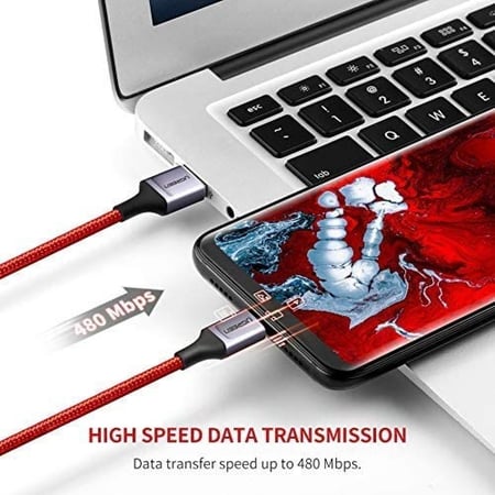 UGREEN - كيبل سلك شحن USB-A إلى USB-C - قماش - 1 متر - (أحمر)