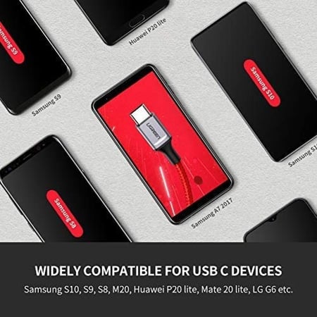 UGREEN - كيبل سلك شحن USB-A إلى USB-C - قماش - 1 متر - (أحمر)