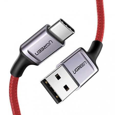 UGREEN - كيبل سلك شحن USB-A إلى USB-C - قماش - 1 متر - (أحمر)