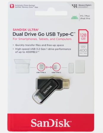 فلاش سان ديسك يو اس بي تايب سي 128 جيجا-SANDISK ULTR dual drive GO USB TUPE -C 128 GB