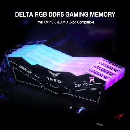 مجموعة ذاكرة DDR5 باضاءة RGB تي فورس دلتا 32GB 2×16GB 6400MHz PC5 51200 لجهاز كمبيوتر مكتبي CL40 وحدة RAM سوداء Z690 من تيم جروب FF3D532G6400HC40BDC01 دلتا DDR5 DDR5 DDR5 DDR5 DDR5