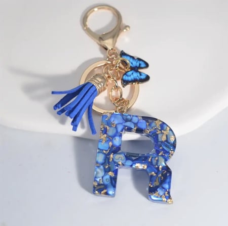 Blue Letters Keychains With Butterfly
