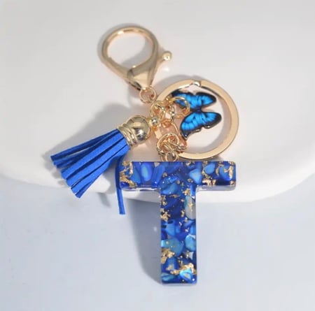 Blue Letters Keychains With Butterfly