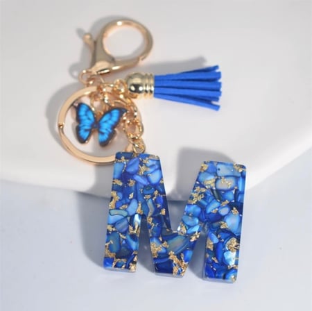 Blue Letters Keychains With Butterfly