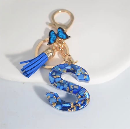 Blue Letters Keychains With Butterfly