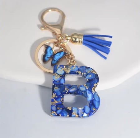 Blue Letters Keychains With Butterfly