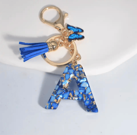 Blue Letters Keychains With Butterfly