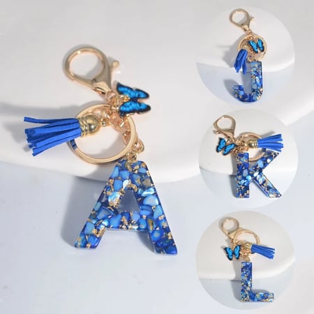 Blue Letters Keychains With Butterfly
