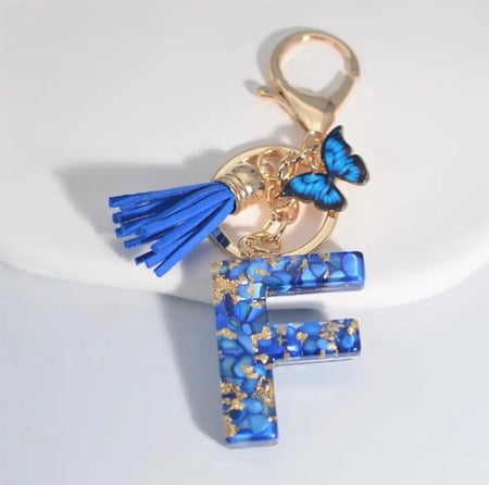 Blue Letters Keychains With Butterfly