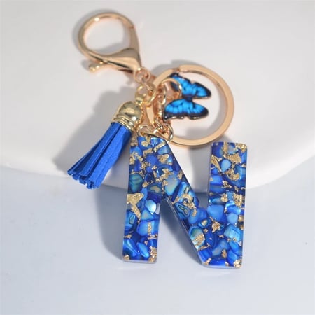 Blue Letters Keychains With Butterfly