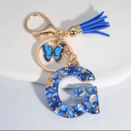 Blue Letters Keychains With Butterfly