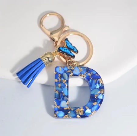 Blue Letters Keychains With Butterfly