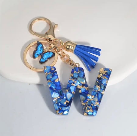 Blue Letters Keychains With Butterfly