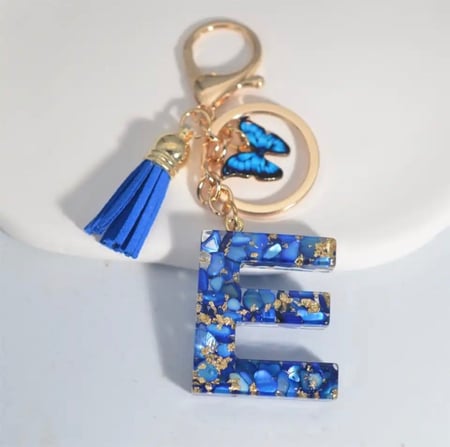 Blue Letters Keychains With Butterfly
