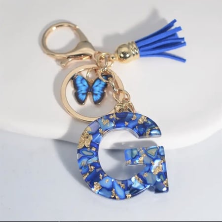 Blue Letters Keychains With Butterfly