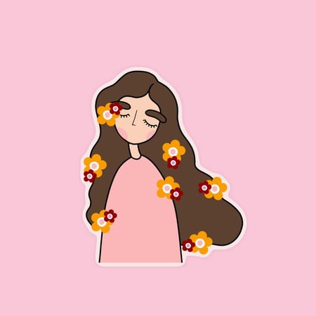 ستيكر البنت مع الورد