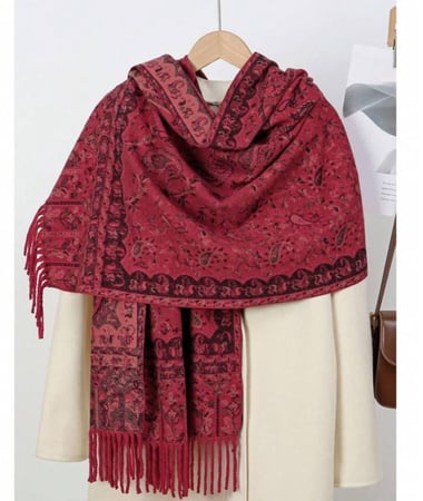 شال كشميري ثقيل عنابي