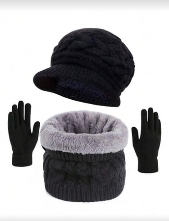 قبعة و وشاح وقفازات شتوية