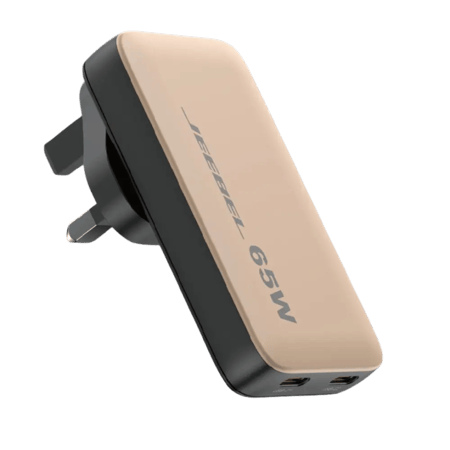 شاحن جيبل GaN 65W الرفيع فائق السرعة – تصميم أنيق وسهل الحمل مع منفذي USB-C وحماية ذكية