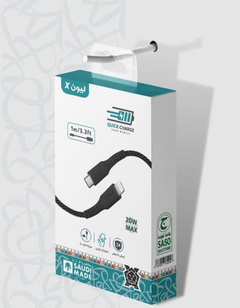 ليون X كيبل ايفون تايب سي قماش 1 متر - اسود