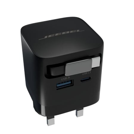 شاحن جداري 2 في 1 JEEBEL – مناسب للسفر مع رأس مزدوج UK/US