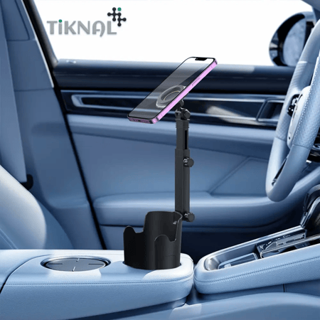 حامل جوال مغناطيسي للسيارة من Tiknal – بتثبيت في حامل الأكواب وذراع قابل للتعديل 360°