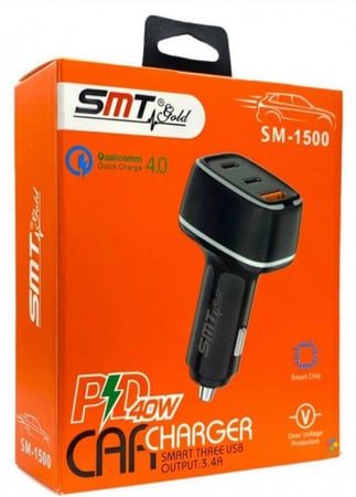 شاحن سيارة 40W اصلي من SMT بمنفذين PD ومنفذ USB