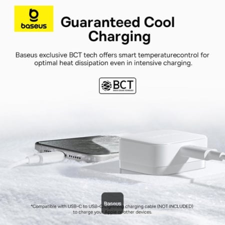 فيش جداري Baseus Palm 20W PD Type-C للشحن السريع - مع كيبل شاحن USB-C فائق السرعة  - أبيض - اسود