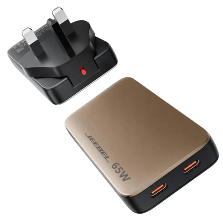 شاحن جيبل GaN 65W الرفيع فائق السرعة – تصميم أنيق وسهل الحمل مع منفذي USB-C وحماية ذكية