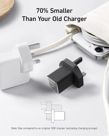 شاحن جداري نانو أنكر بقوة 30 واط بمنفذ USB-C - أسود